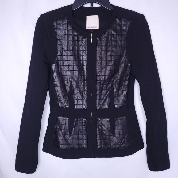 Rebecca Taylor Jacket 2 Black Wool Lamb Leather Full Zip - Picture 1 of 11
